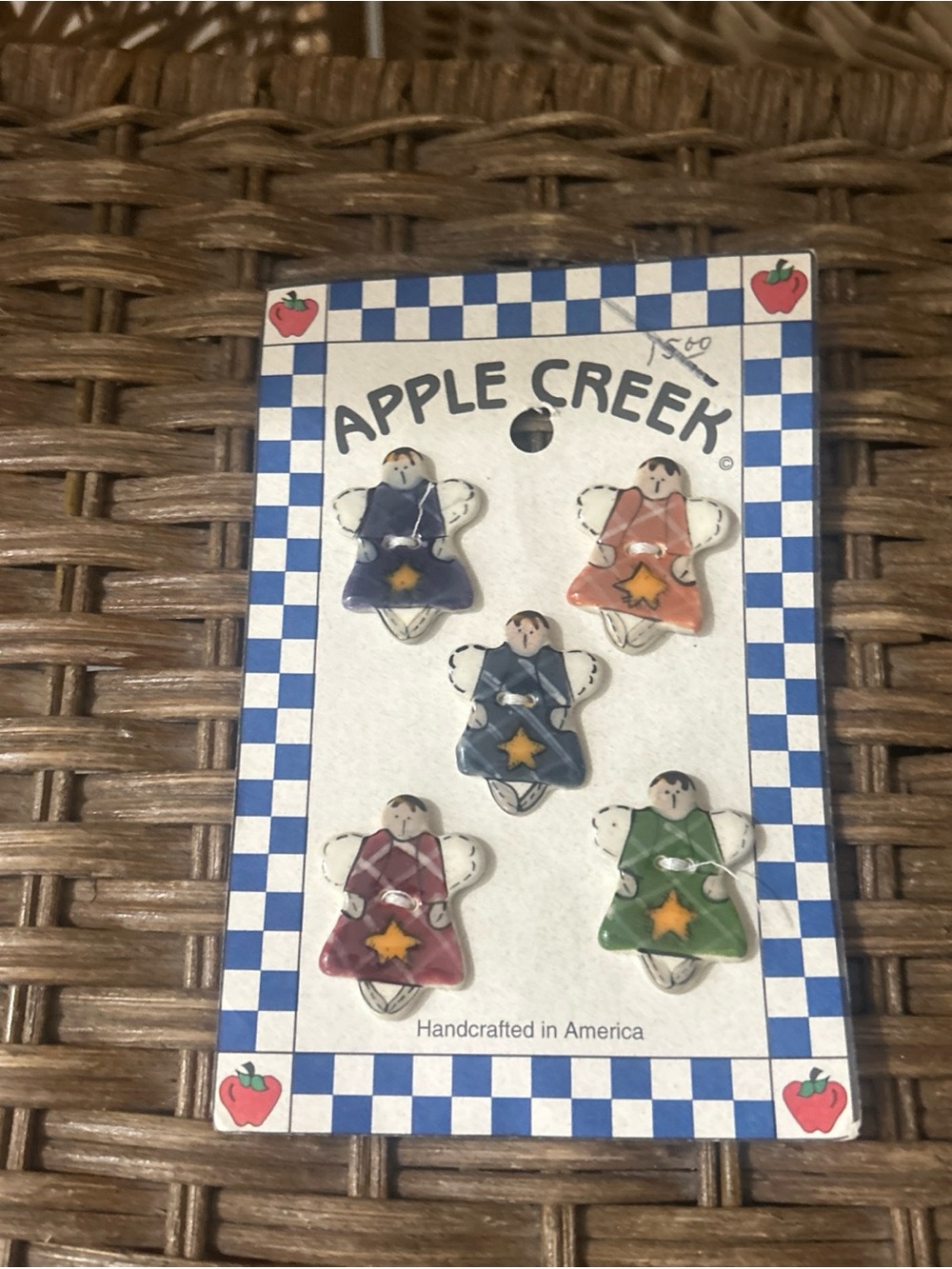 Vintage New Apple Creek Angel W Star Ceramic Buttons Whimsical Cottagecore